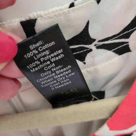 14P Ann Taylor PETITE 14 FLORAL SHEATH DRESS Coral Black White Like New - Picture 4 of 6